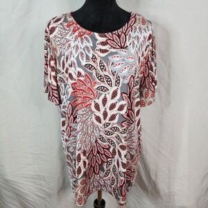 N TOUCH Size XL Coral Peacock Stretch Knit Button Sleeve Accent Casual‎ Blouse